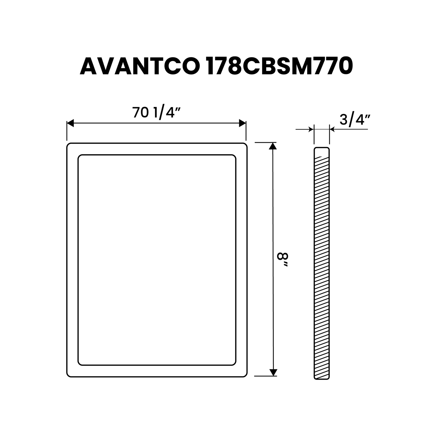 Cutting Board 70 1/4" x 8" x 3/4" Equivalent to Avantco 178CBSM770 - Plastichop