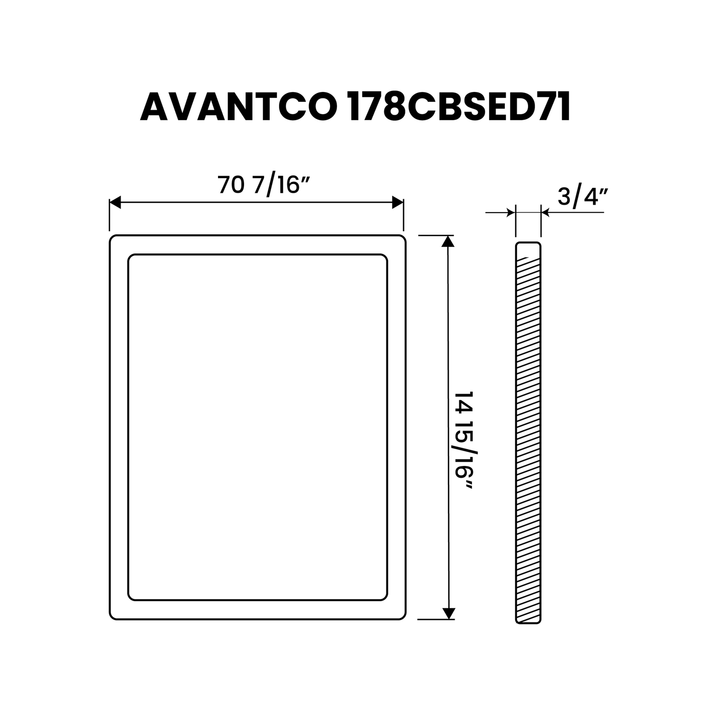 Cutting Board 70 7/16" x 14 15/16"x3/4" Equivalent to Avantco 178CBSED71 - Plastichop